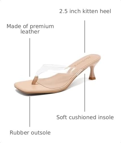 Hodeery Women Clear Kitten Heels 2.5 Inch Open Toe Flip Flop Sandals