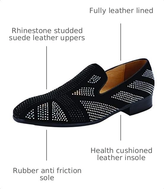 ELANROMAN Black Loafers Men Dress Party Drilling Suede Leather Wedding Penny Prom Shoes US 10