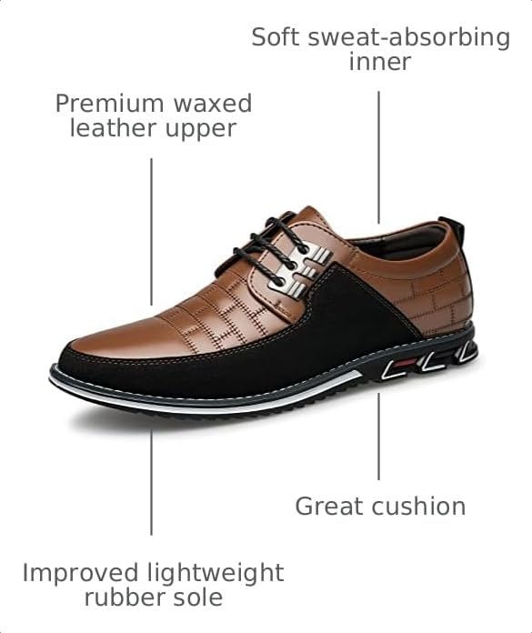 Men's Premium Dress Shoes, Comfortable Dress Sneakers Men Business Casual Shoes Soft Mens Oxford Derby Shoe for Office Working Driving Walking Brown, 9.5