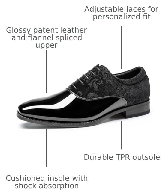 Rihero Men's Black Dress Tuxedo Shoes Formal Patent Oxford Size 8