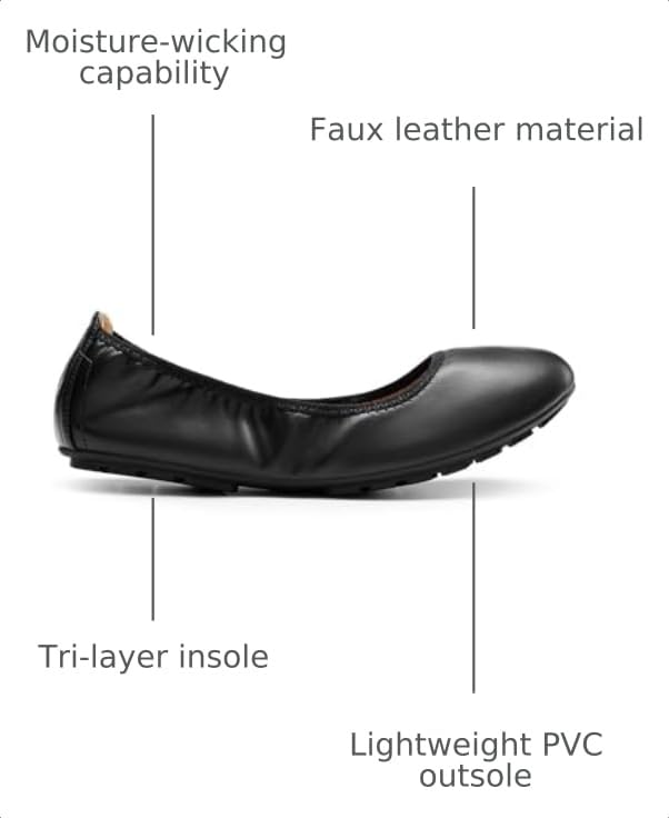 DREAM PAIRS Women Ballet Dressy Foldable Flats,Black,8