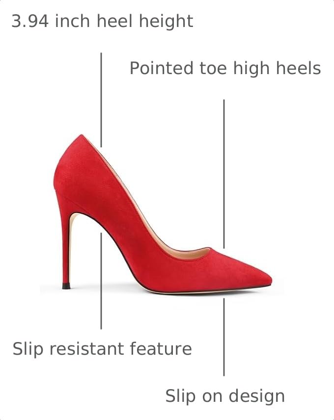 COLETER Women's 4 Inch Pumps Pointed Toe Stiletto Dress Pumps Red 11US