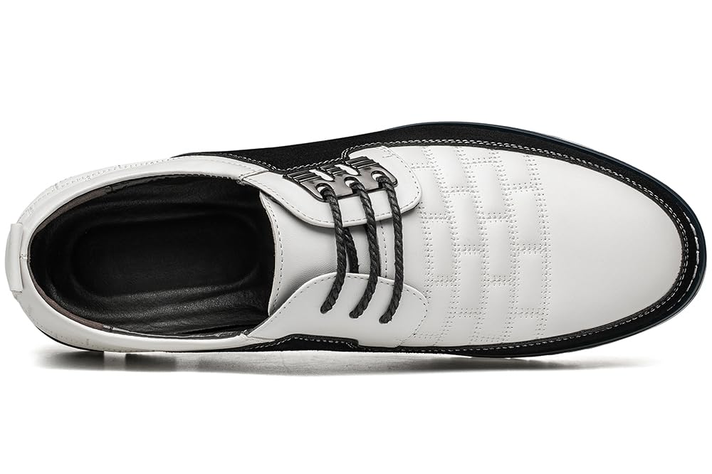 Men's Premium Leather Dress Shoes Comfort Business Casual Oxford Shoes Fashion Dress Sneakers Soft Loafers Derby Shoe for Office Working Driving Walking White, 9.5 US