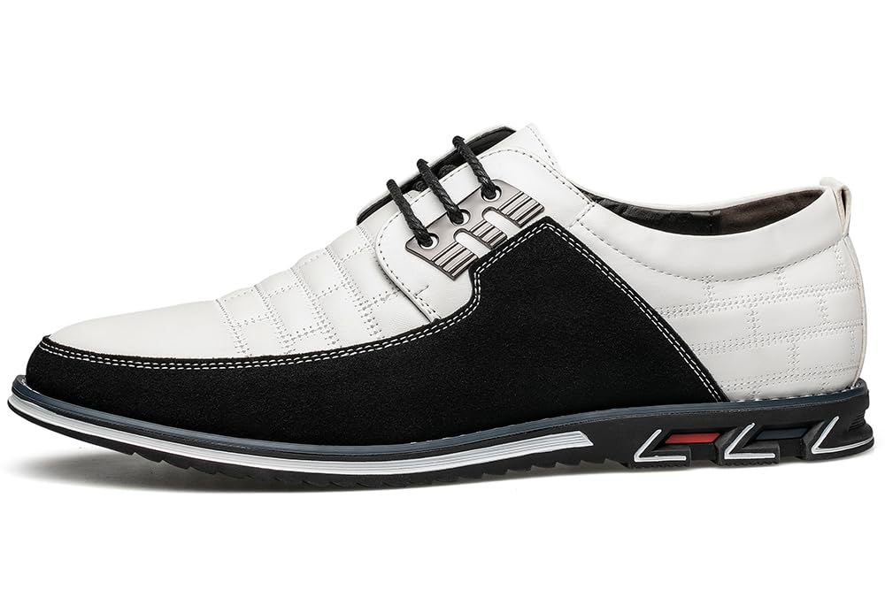 Men's Premium Leather Dress Shoes Comfort Business Casual Oxford Shoes Fashion Dress Sneakers Soft Loafers Derby Shoe for Office Working Driving Walking White, 9.5 US
