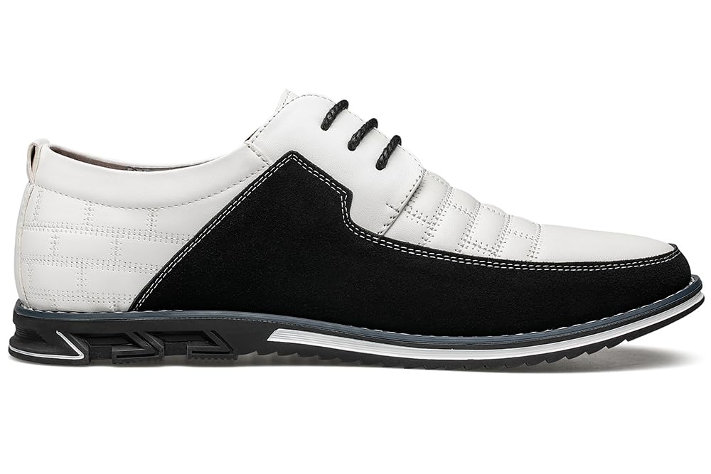 Men's Premium Leather Dress Shoes Comfort Business Casual Oxford Shoes Fashion Dress Sneakers Soft Loafers Derby Shoe for Office Working Driving Walking White, 9.5 US