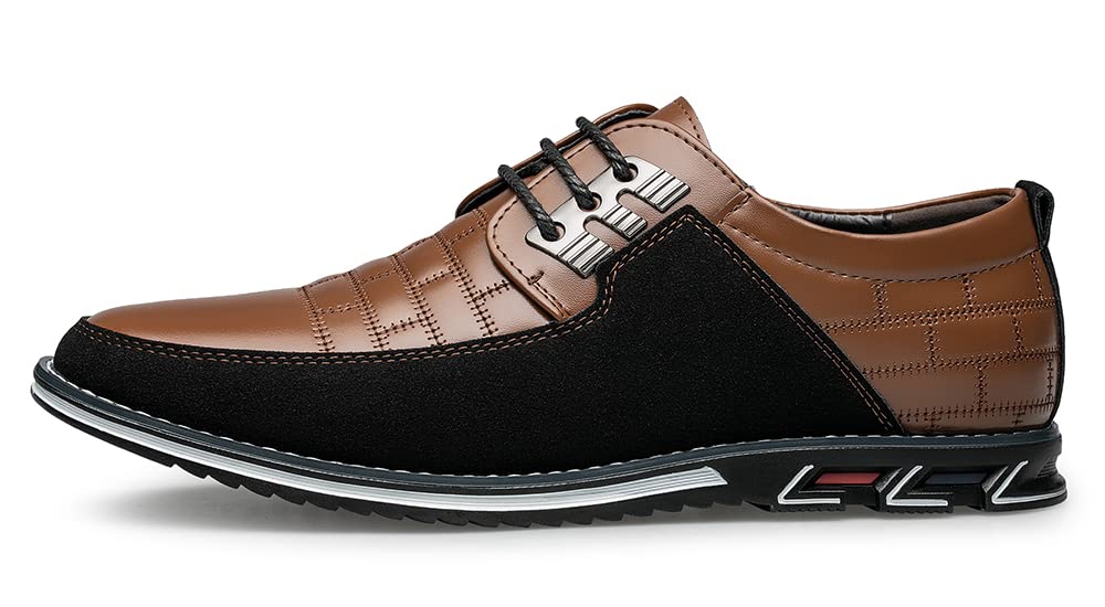 Men's Premium Dress Shoes, Comfortable Dress Sneakers Men Business Casual Shoes Soft Mens Oxford Derby Shoe for Office Working Driving Walking Brown, 9.5