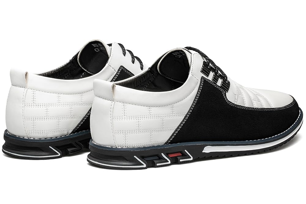 Men's Premium Leather Dress Shoes Comfort Business Casual Oxford Shoes Fashion Dress Sneakers Soft Loafers Derby Shoe for Office Working Driving Walking White, 9.5 US