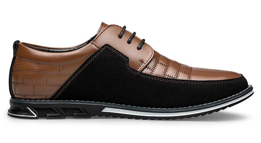 Men's Premium Dress Shoes, Comfortable Dress Sneakers Men Business Casual Shoes Soft Mens Oxford Derby Shoe for Office Working Driving Walking Brown, 9.5