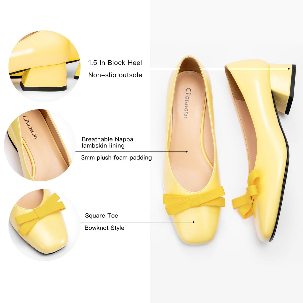 C.Paravano Women's Pumps | Chunky Block Heel & Square Toe | Dressy Casual