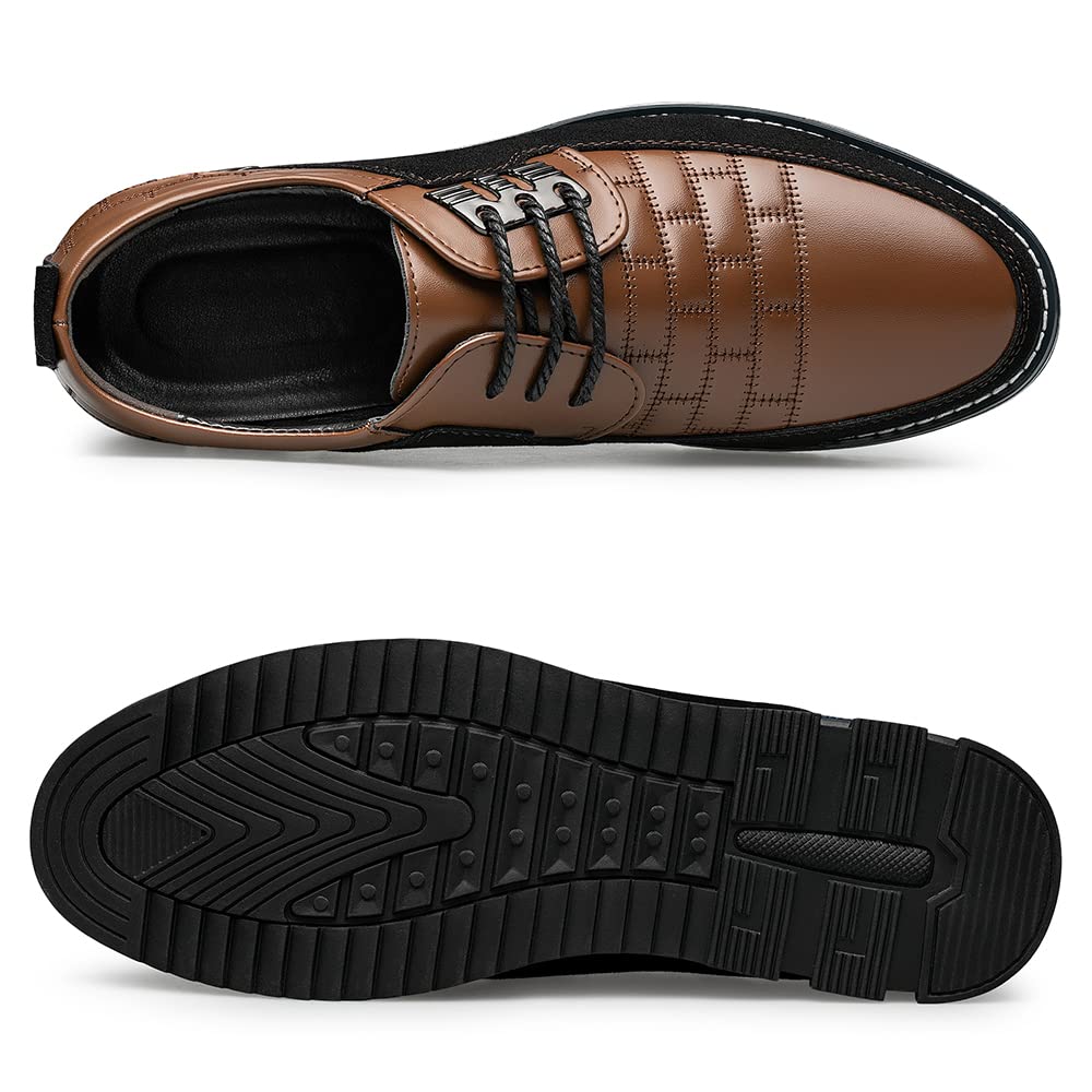 Men's Premium Dress Shoes, Comfortable Dress Sneakers Men Business Casual Shoes Soft Mens Oxford Derby Shoe for Office Working Driving Walking Brown, 9.5
