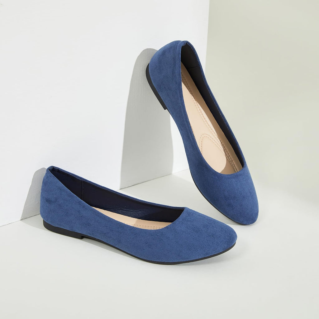 Shupua Flats for Women Round Toe Ballet Flats Work Shoes, Navy, Size 11