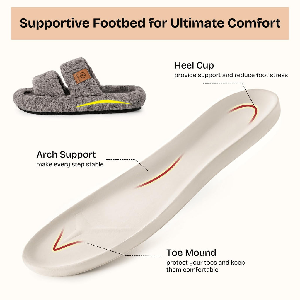 EverFoams Womens Fuzzy Open-toe Slippers Indoor Cool Gray,7-8 US