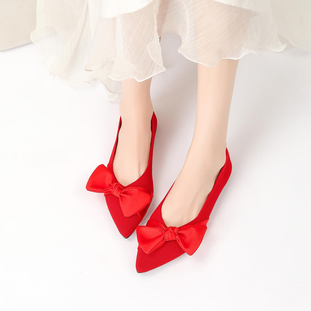 Semwiss Women's Ballet Flats with Bow Pointed Toe Comfortable Dressy Shoes