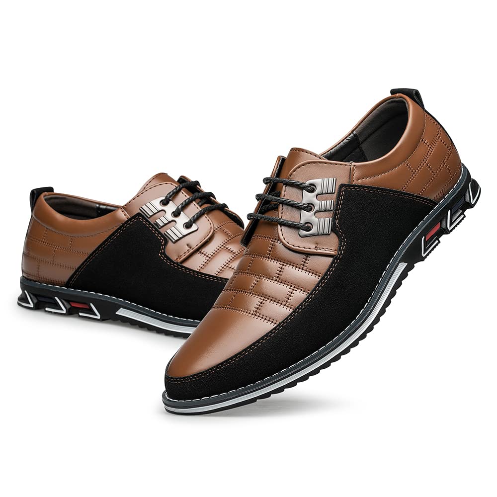 Men's Premium Dress Shoes, Comfortable Dress Sneakers Men Business Casual Shoes Soft Mens Oxford Derby Shoe for Office Working Driving Walking Brown, 9.5