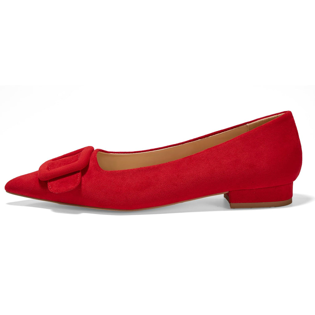 GotSoft Women's Lambskin Insole Square Buckle Flats Slip on Flat Shoes Red