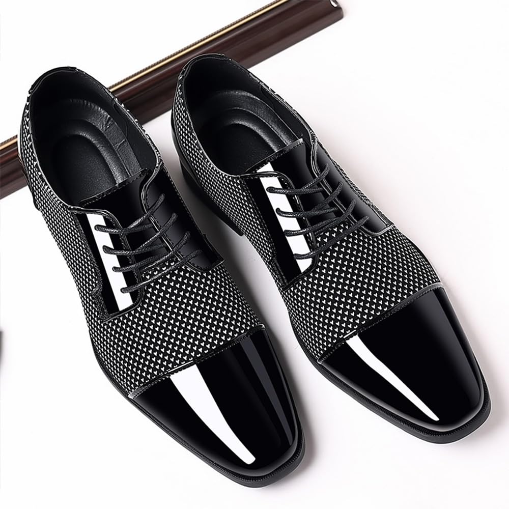 ZUAUOOT Men's Patent Tuxedo Dress Shoes Classic Lace-up Formal Business Shoes Oxfords Grey 40