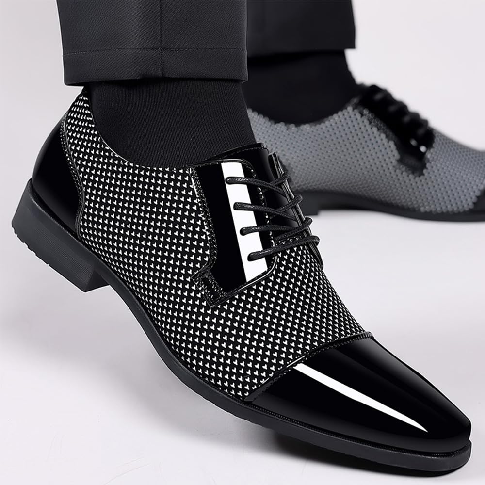 ZUAUOOT Men's Patent Tuxedo Dress Shoes Classic Lace-up Formal Business Shoes Oxfords Grey 40