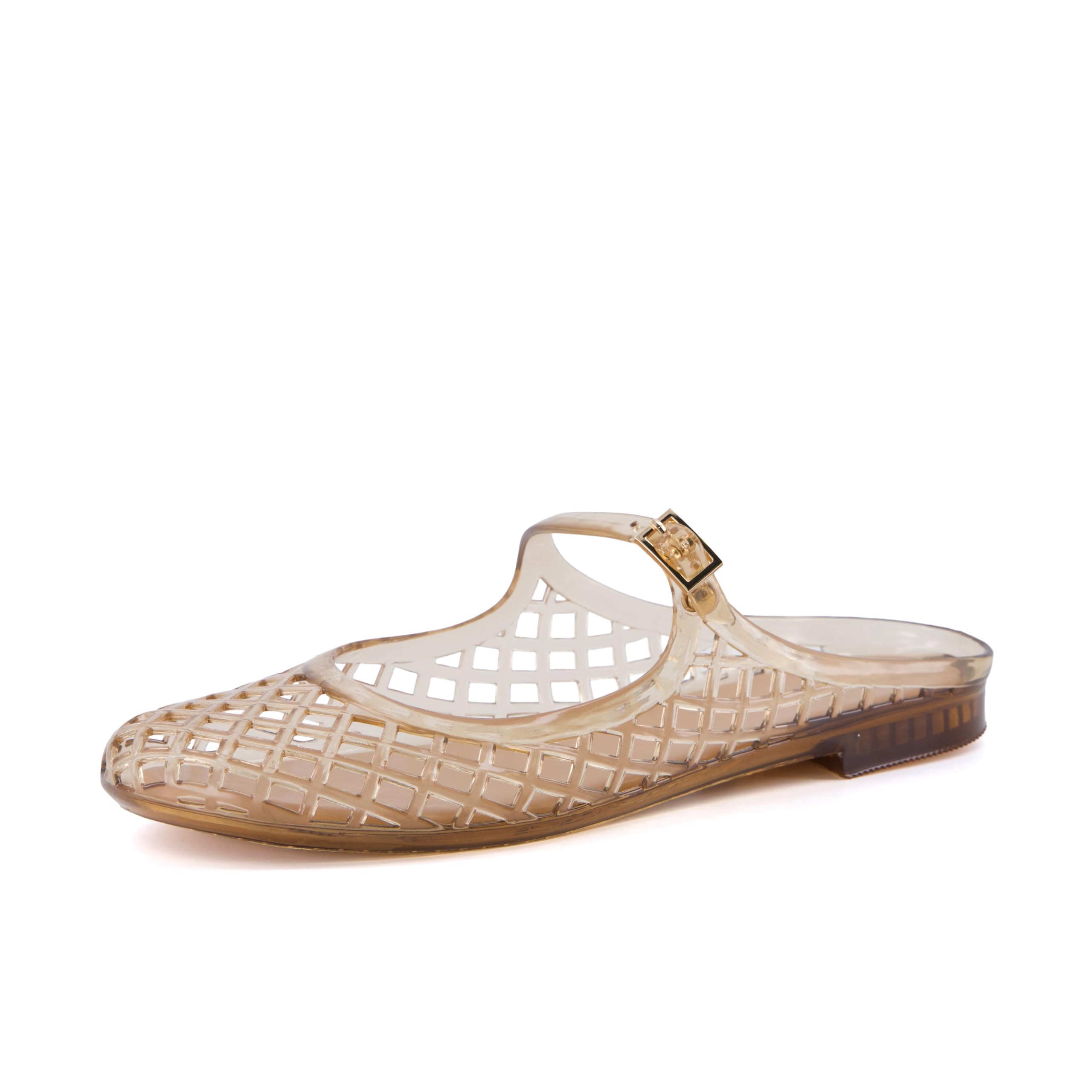CUSHIONAIRE Java Casual Womens Jelly Flats with Adjustable Strap, Closed Toe Mary Janes Mule Design, Waterproof Jelly Sandals for Women, Mocha 8