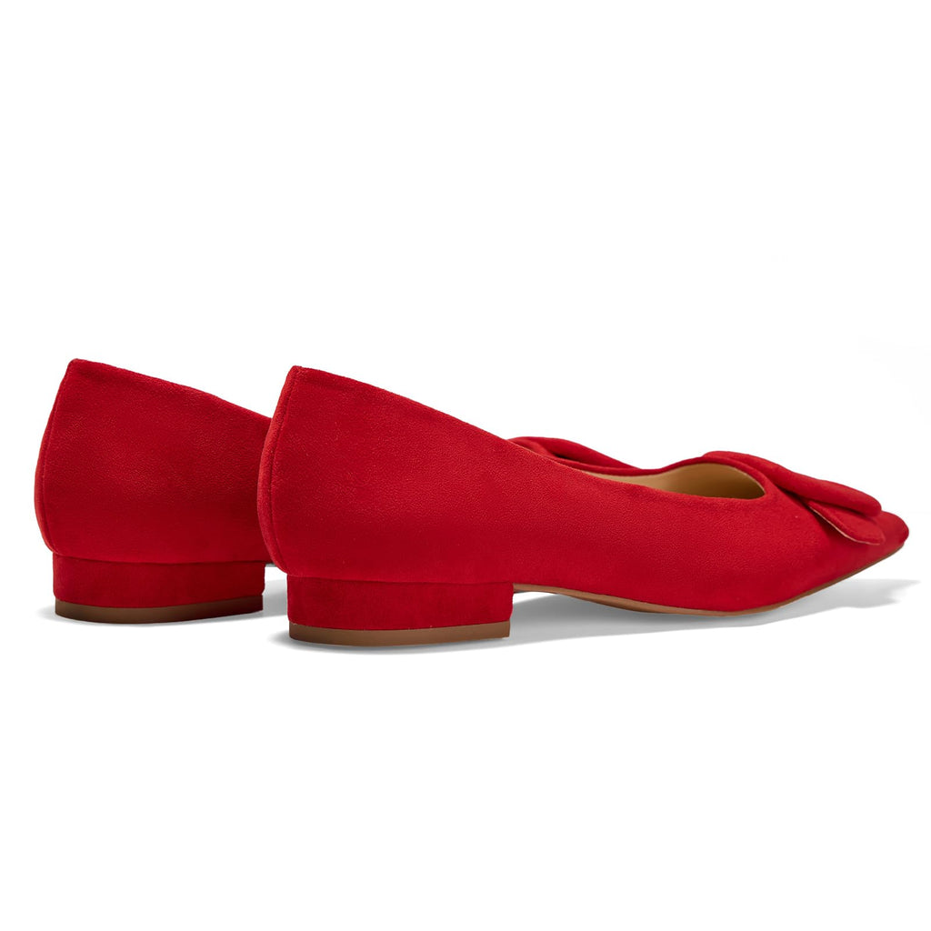 GotSoft Women's Lambskin Insole Square Buckle Flats Slip on Flat Shoes Red