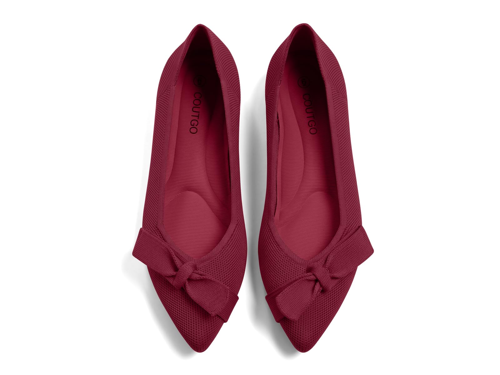 Coutgo Women's Pointed Toe Flats Comfortable Dressy Knit Bow Ballet Flats Slip On Work Casual Shoes, Burgundy, Size 8.5