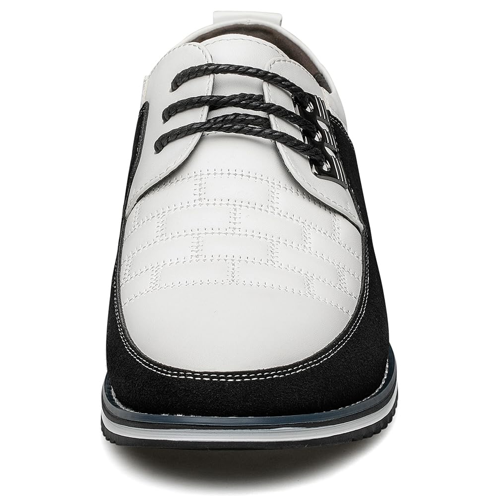 Men's Premium Leather Dress Shoes Comfort Business Casual Oxford Shoes Fashion Dress Sneakers Soft Loafers Derby Shoe for Office Working Driving Walking White, 9.5 US