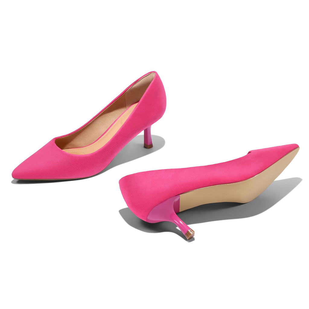 mysoft Women's Kitten Heels Closed Toe Pumps Wedding Dress Shoes Hot Pink