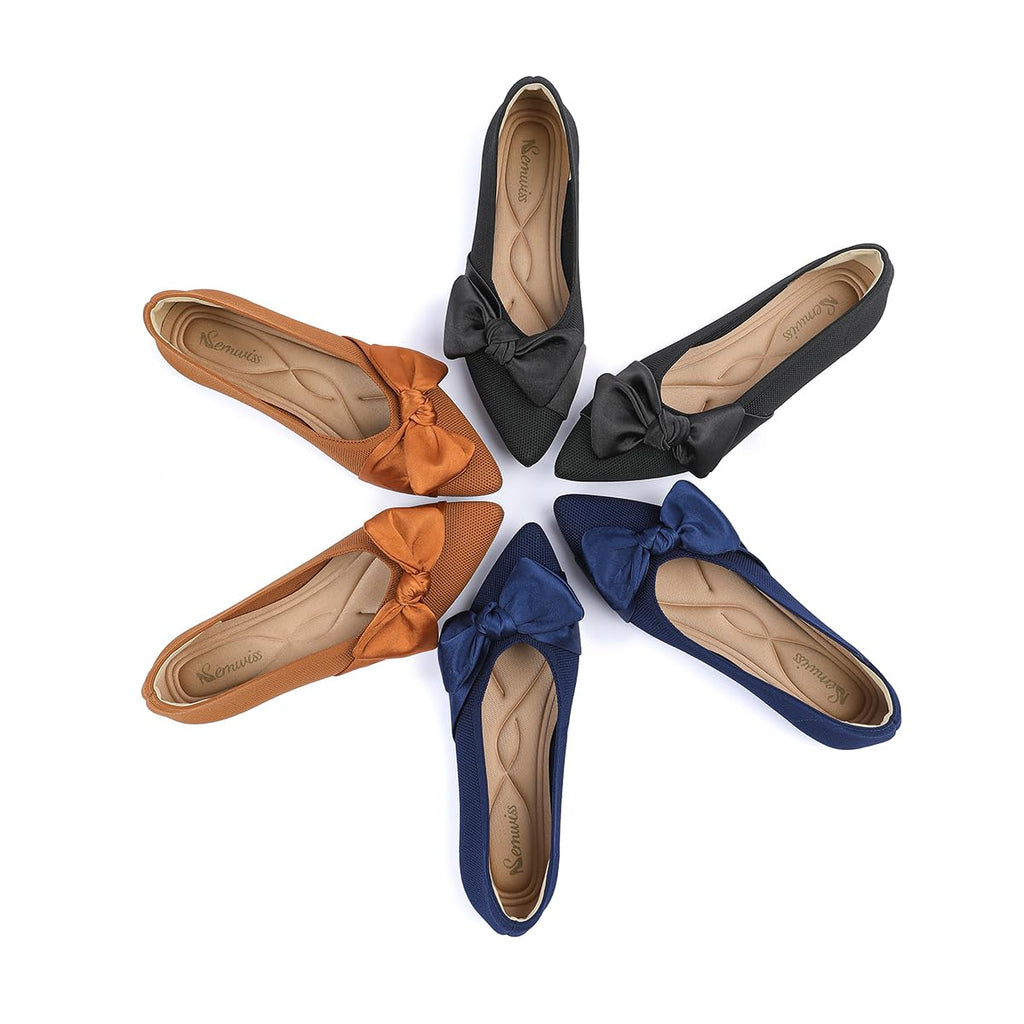 Semwiss Women's Ballet Flats with Bow Pointed Toe Comfortable Dressy Shoes