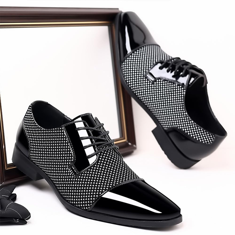 ZUAUOOT Men's Patent Tuxedo Dress Shoes Classic Lace-up Formal Business Shoes Oxfords Grey 40
