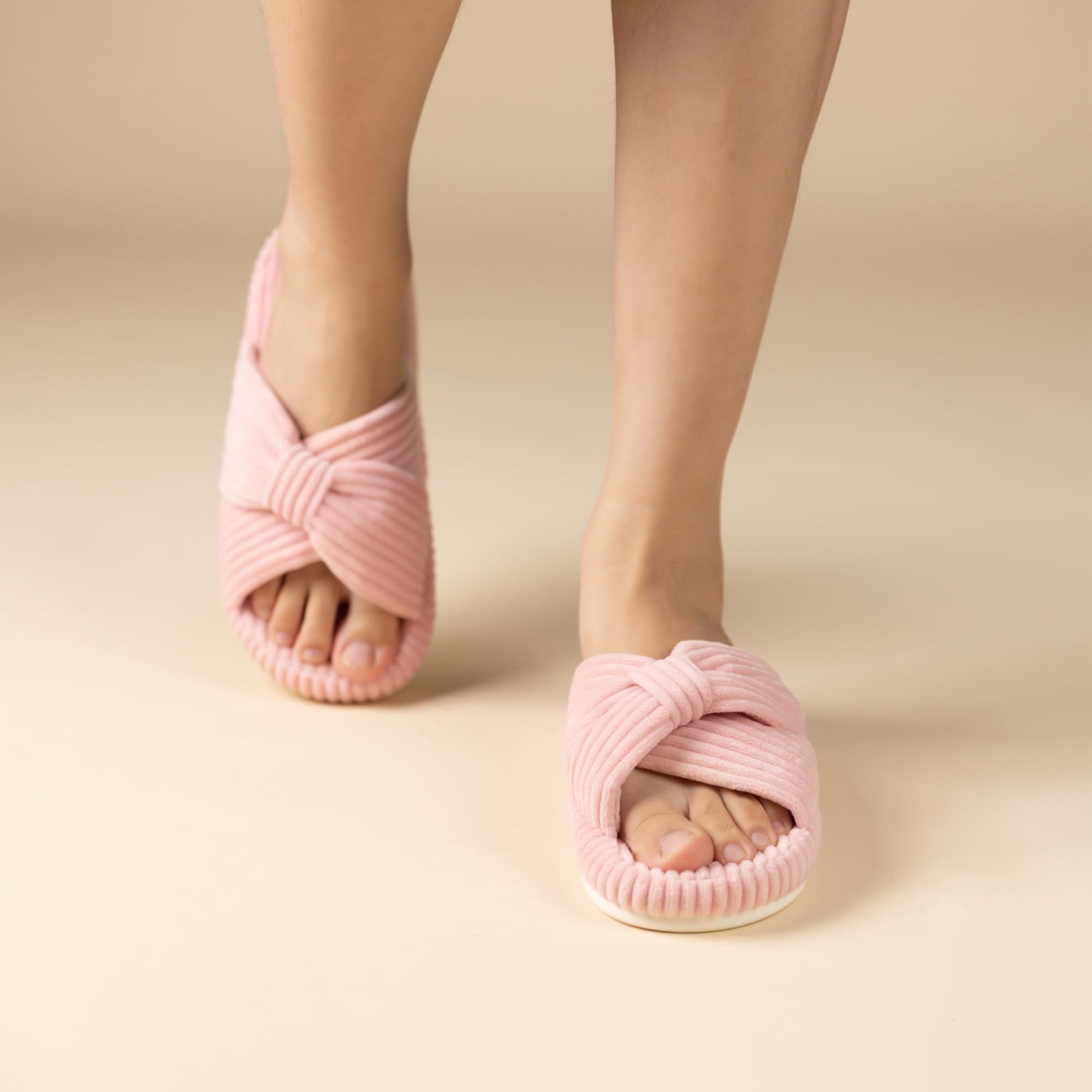 Chantomoo Slippers for Women Memory Foam House Bedroom Corduroy Bow Crossbands Slipper Shoes Comfy Trendy Gift Slippers Pink Size 7 8 6.5