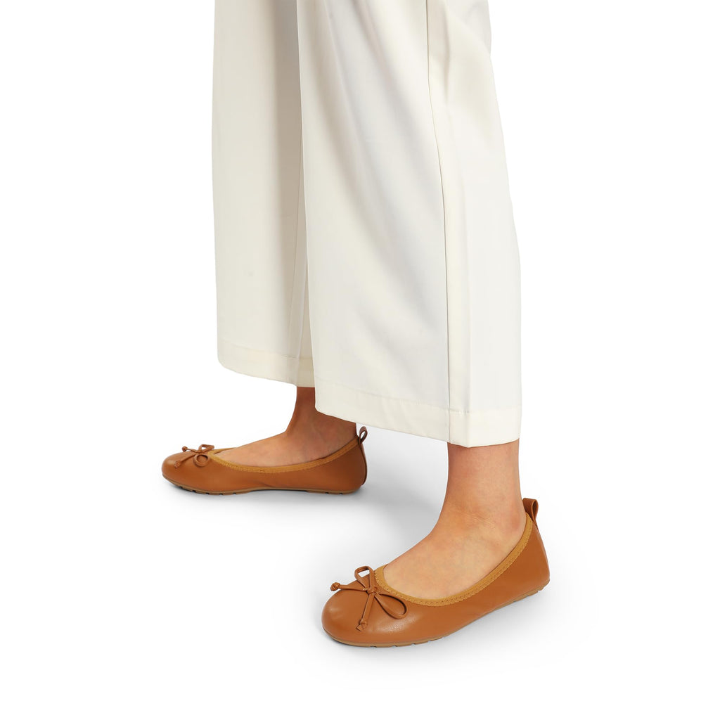 DREAM PAIRS Women's Foldable Bowknot Ballet Flats,Brown,8