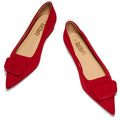 GotSoft Women's Lambskin Insole Square Buckle Flats Slip on Flat Shoes Red