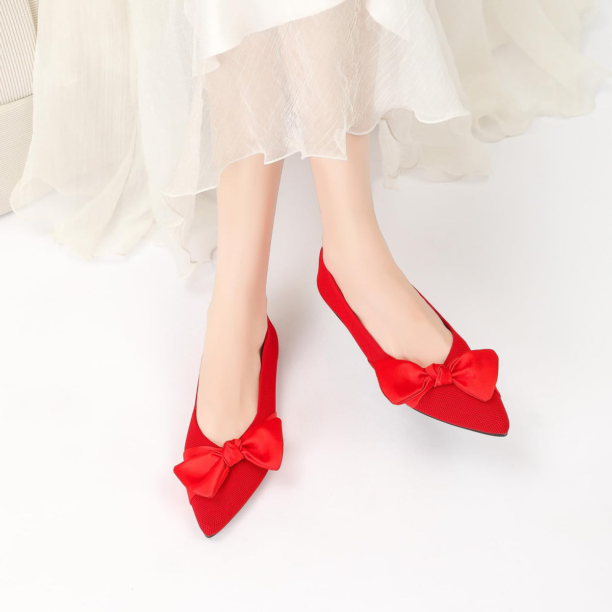 Semwiss Women's Ballet Flats with Bow Pointed Toe Comfortable Dressy Shoes