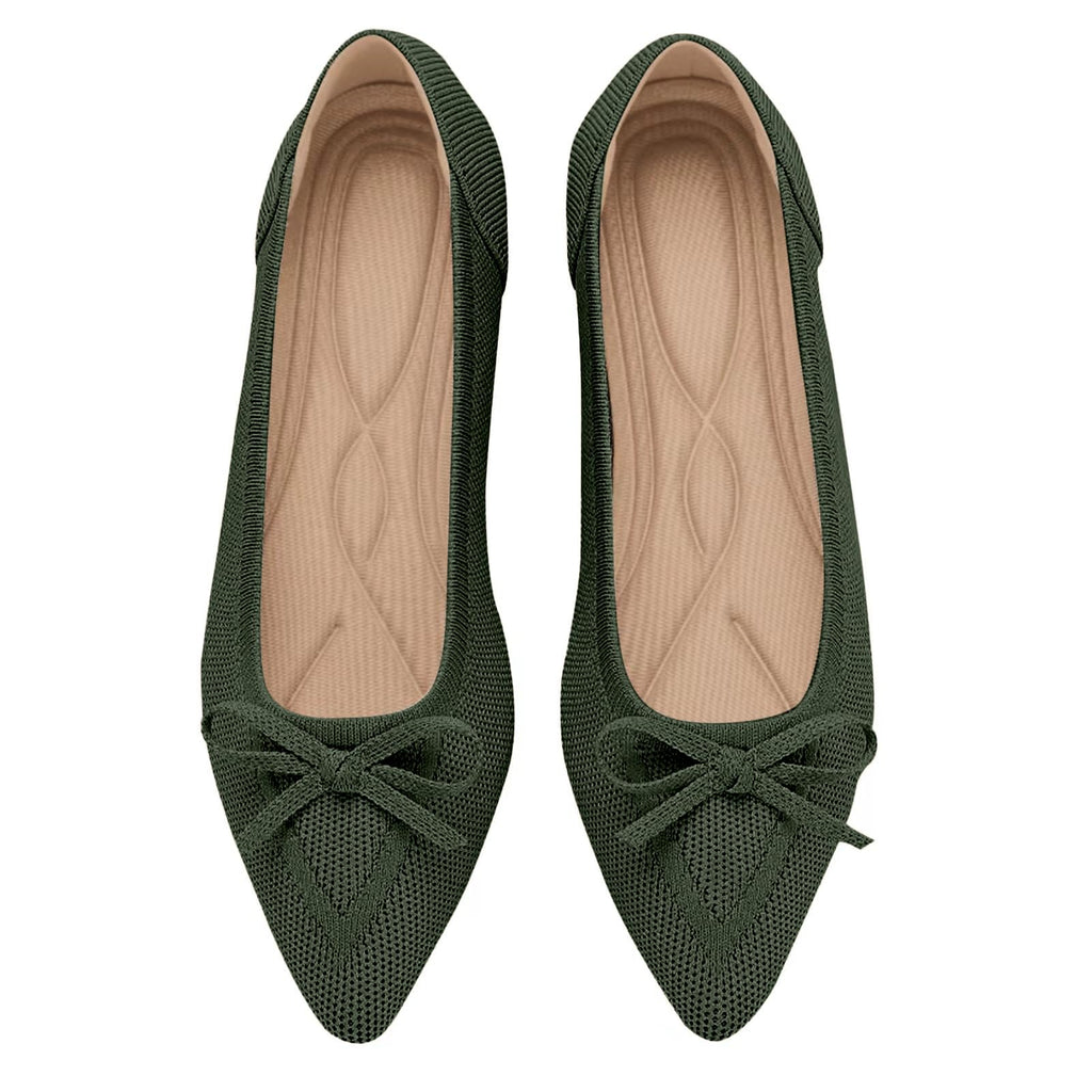 TINGRISE Women's Flats Pointed Toe Bow Knit Ballet Shoes Comfortable Dressy Mesh Slip On Flat Green US8