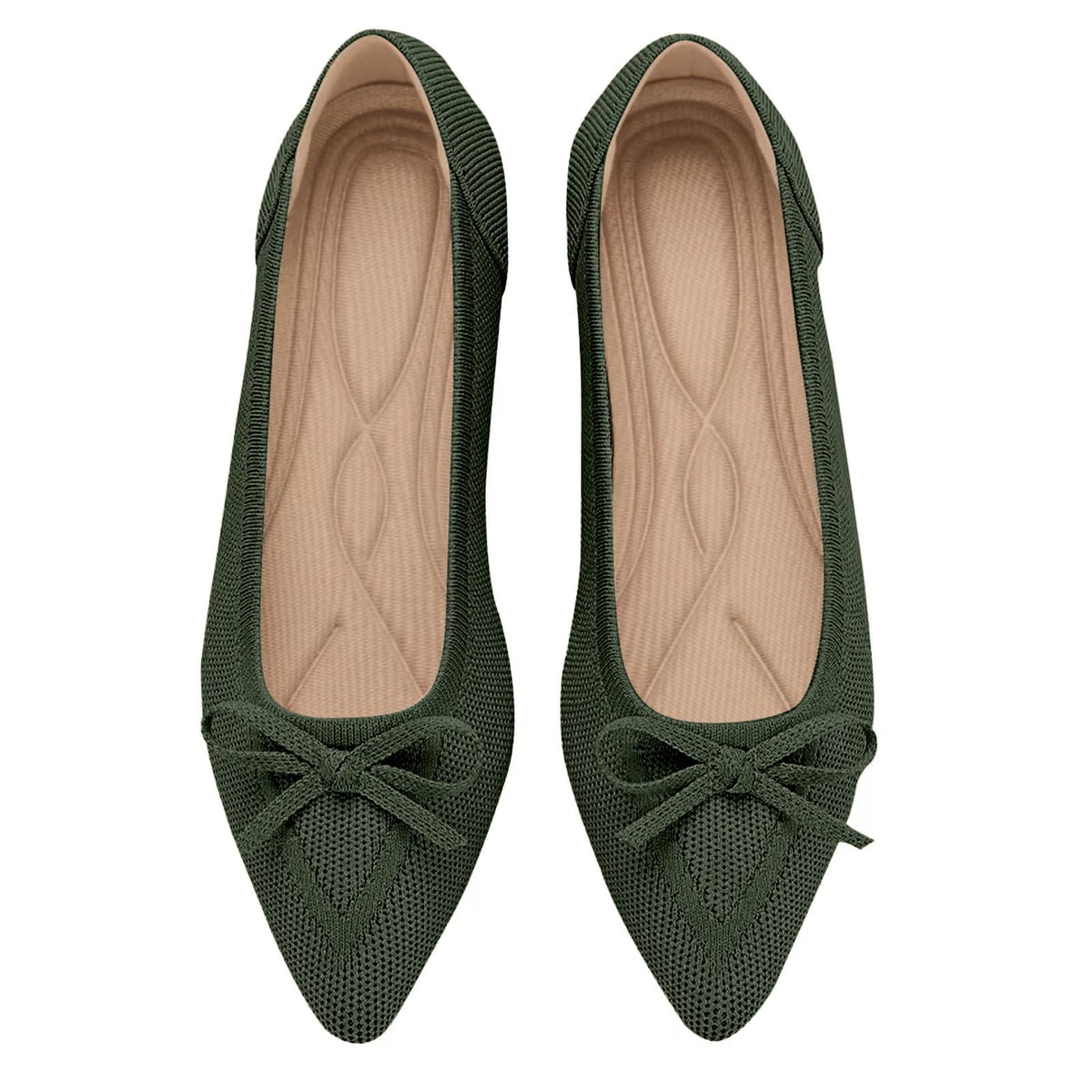 TINGRISE Women's Flats Pointed Toe Bow Knit Ballet Shoes Comfortable Dressy Mesh Slip On Flat Green US8