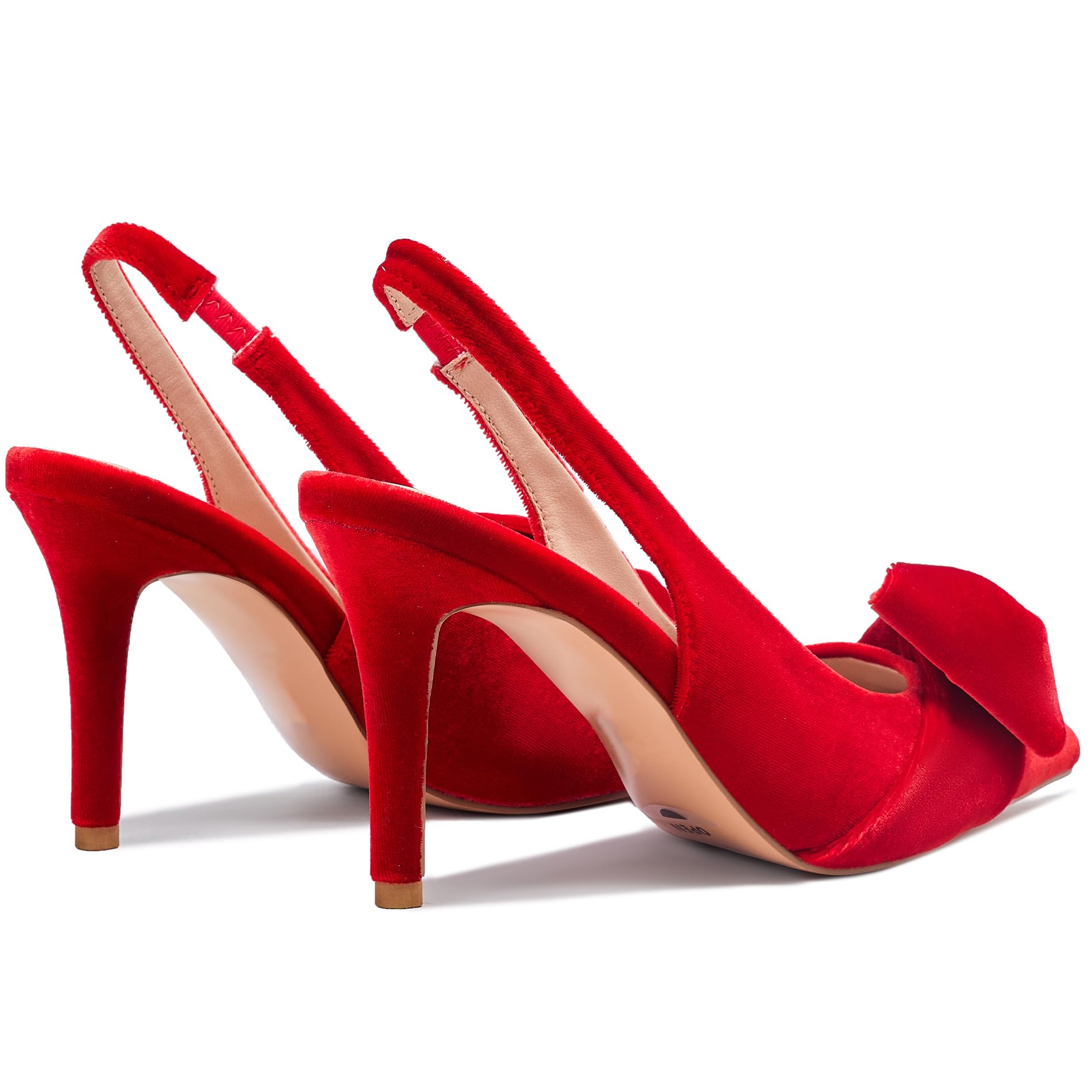 Manoloshow Velvet Elasticated Strap Bowknot Pumps with Slingback Autumn Office Comfy Pointy Toe Shoes for Women High 3.3 Inch Heels Red Size 7