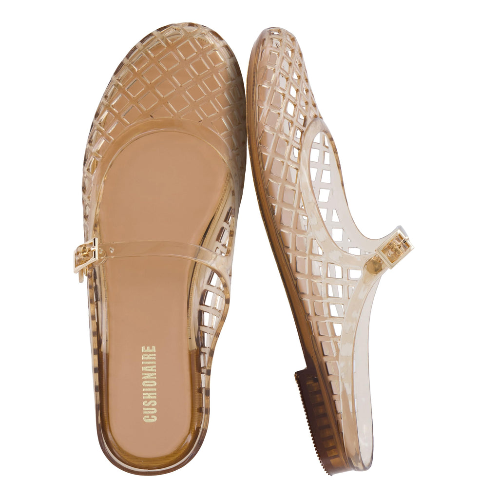 CUSHIONAIRE Java Casual Womens Jelly Flats with Adjustable Strap, Closed Toe Mary Janes Mule Design, Waterproof Jelly Sandals for Women, Mocha 8