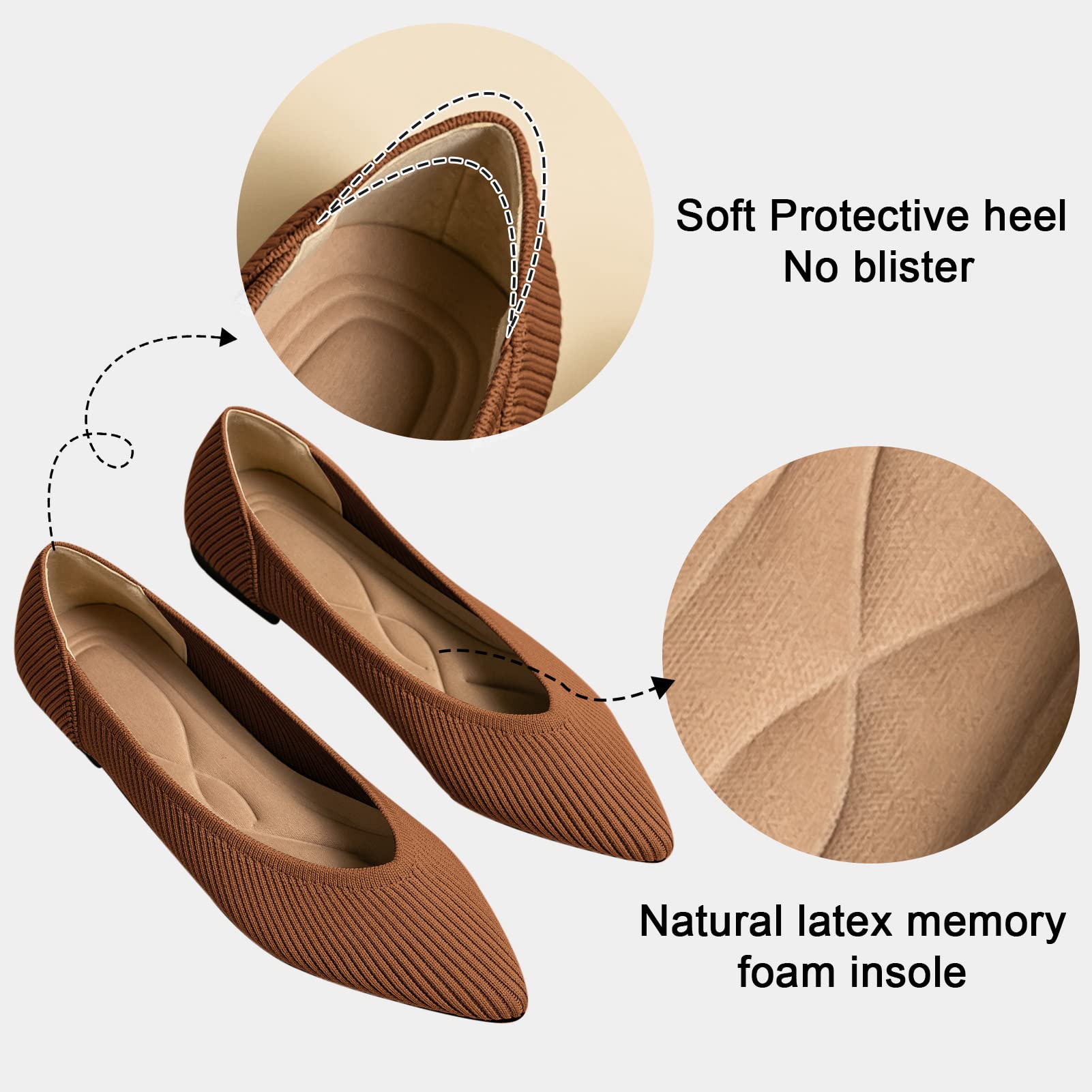 TINGRISE Women's Flats Shoes Pointed Toe Knit Ballet Comfortable Dressy Slip On Flat Brown US8