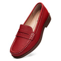 Freeberry Women's Comfortable Leather Penny Loafers Slip On Business Casual Dress Shoes Lightweight Office Work Flats Everyday Walking Shoes for Women, Red, 8 M US