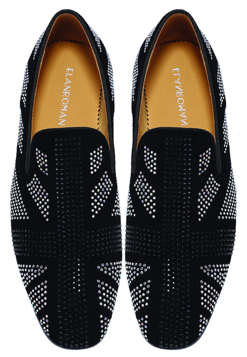 ELANROMAN Black Loafers Men Dress Party Drilling Suede Leather Wedding Penny Prom Shoes US 10