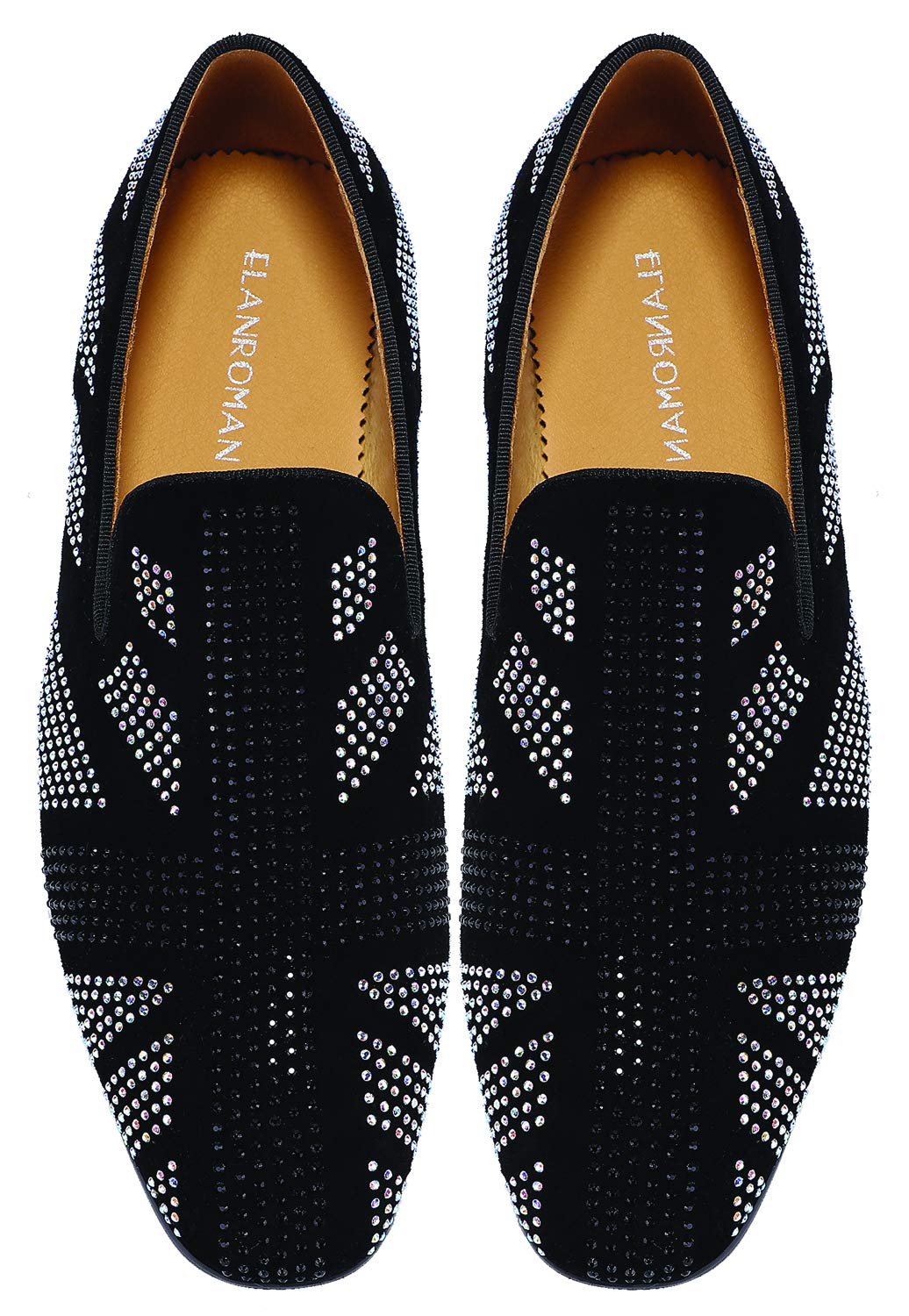 ELANROMAN Black Loafers Men Dress Party Drilling Suede Leather Wedding Penny Prom Shoes US 10