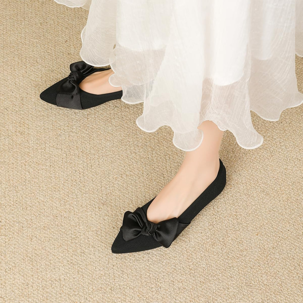 Semwiss Women's Ballet Flats with Bow Pointed Toe Comfortable Dressy Shoes