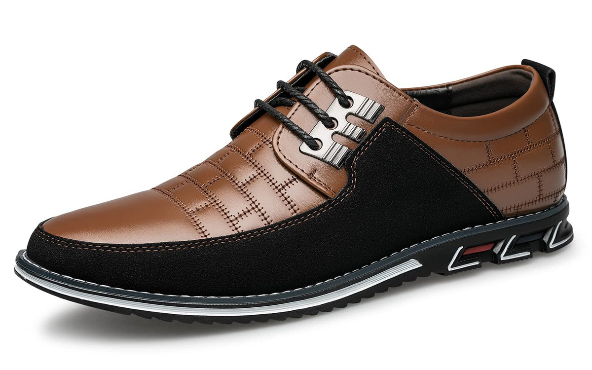 Men's Premium Dress Shoes, Comfortable Dress Sneakers Men Business Casual Shoes Soft Mens Oxford Derby Shoe for Office Working Driving Walking Brown, 9.5