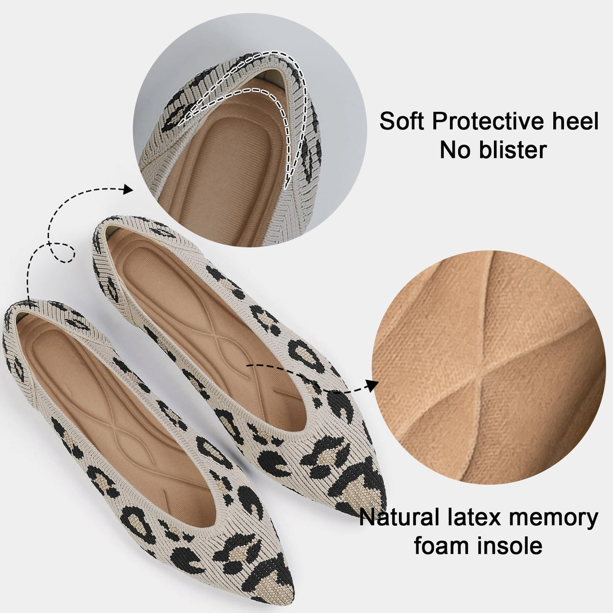 TINGRISE Women's Flats Shoes Pointed Toe Knit Ballet Comfortable Dressy Slip On Flat Leopard US7