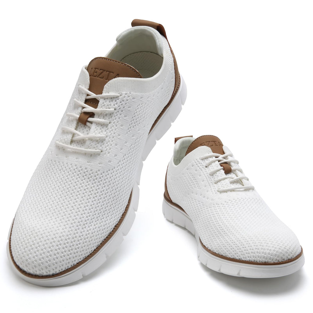 Men's Casual Dress Oxfords Sneakers Business Mesh Breathable Lightweight Walking Shoes Tennis Comfortable Fashion Office White EU43