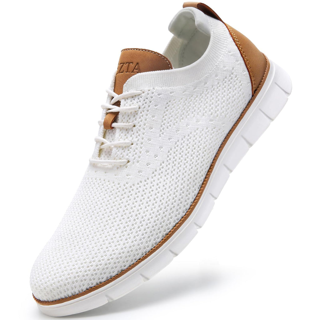 Men's Casual Dress Oxfords Sneakers Business Mesh Breathable Lightweight Walking Shoes Tennis Comfortable Fashion Office White EU43