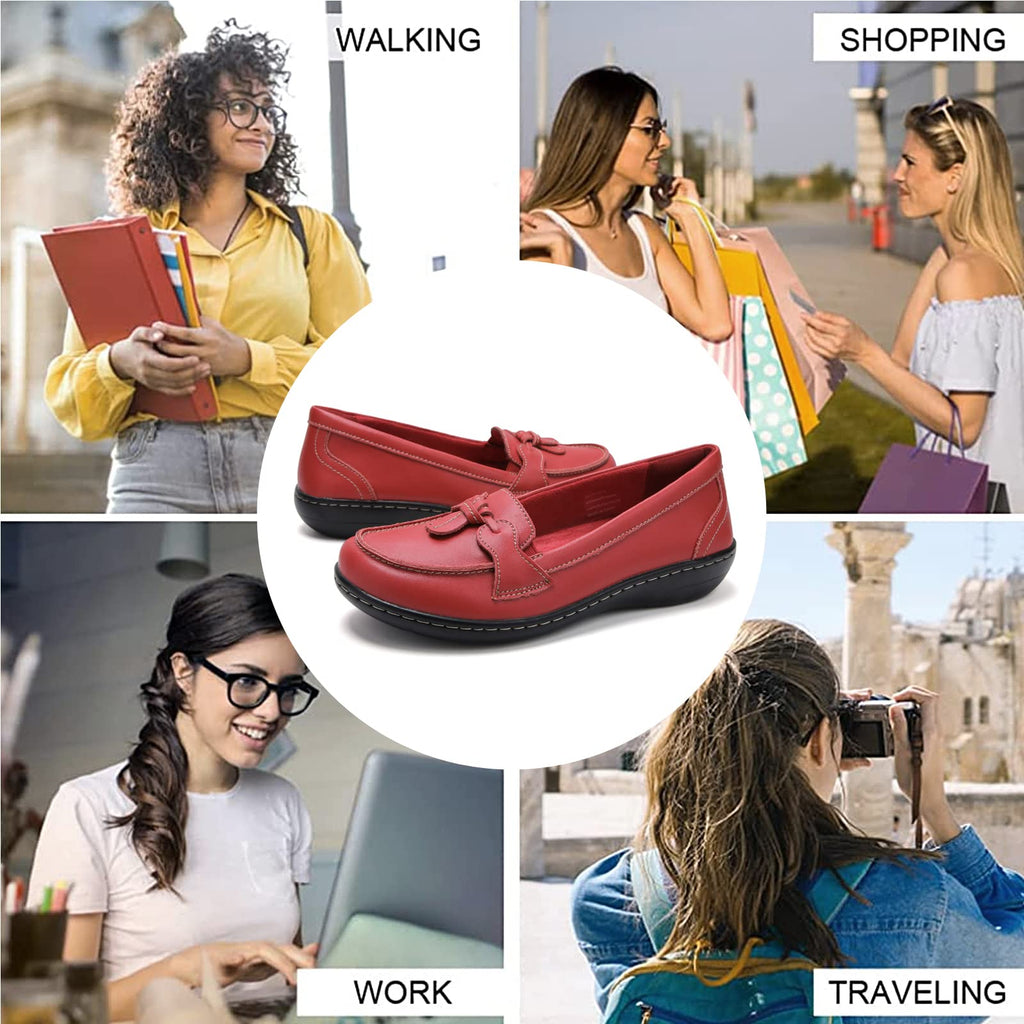 Maichal Slip On Loafers for Women Penny Loafers Classic Memory Foam Genuine Leather Dress Shoes Ladies Flat Casual Comfort Driving Walking Work Shoes RED US 9.5 Wide