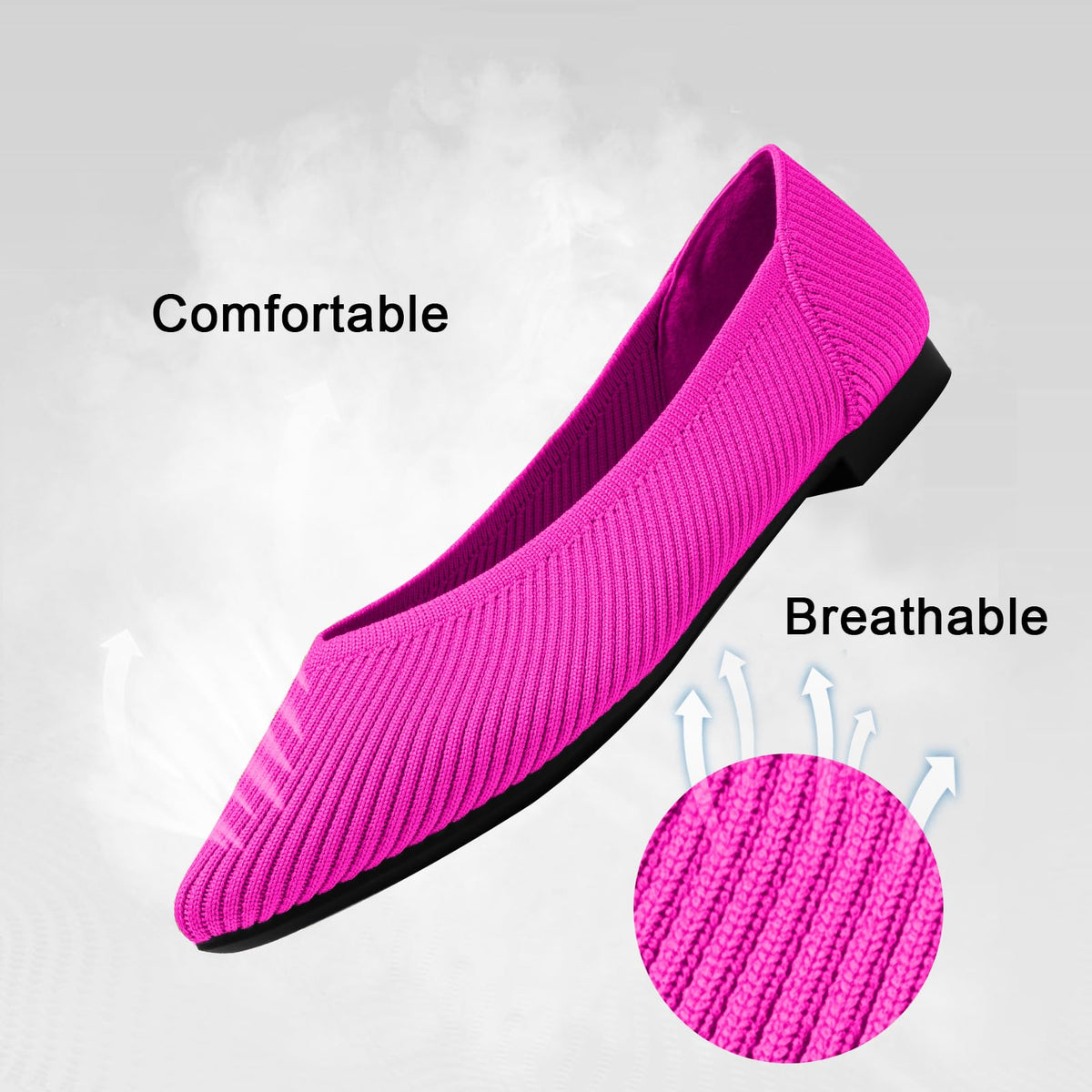 TINGRISE Women's Flats Shoes Pointed Toe Knit Ballet Comfortable Dressy Slip On Flat Pink US10