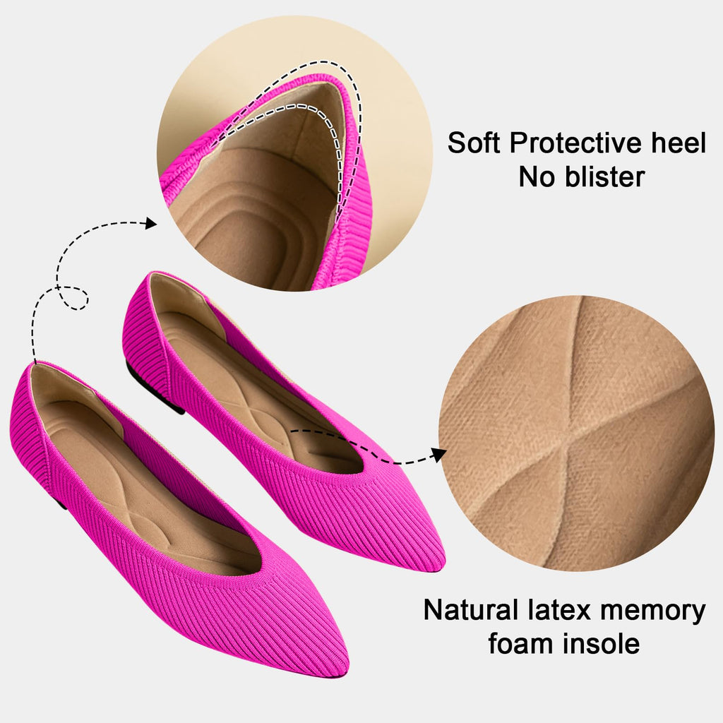 TINGRISE Women's Flats Shoes Pointed Toe Knit Ballet Comfortable Dressy Slip On Flat Pink US10