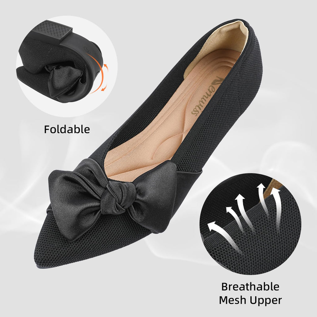 Semwiss Women's Ballet Flats with Bow Pointed Toe Comfortable Dressy Shoes