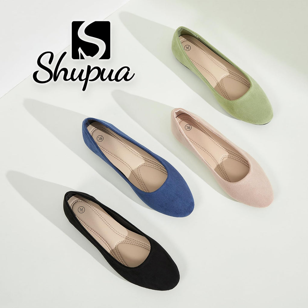 Shupua Flats for Women Round Toe Ballet Flats Work Shoes, Navy, Size 11